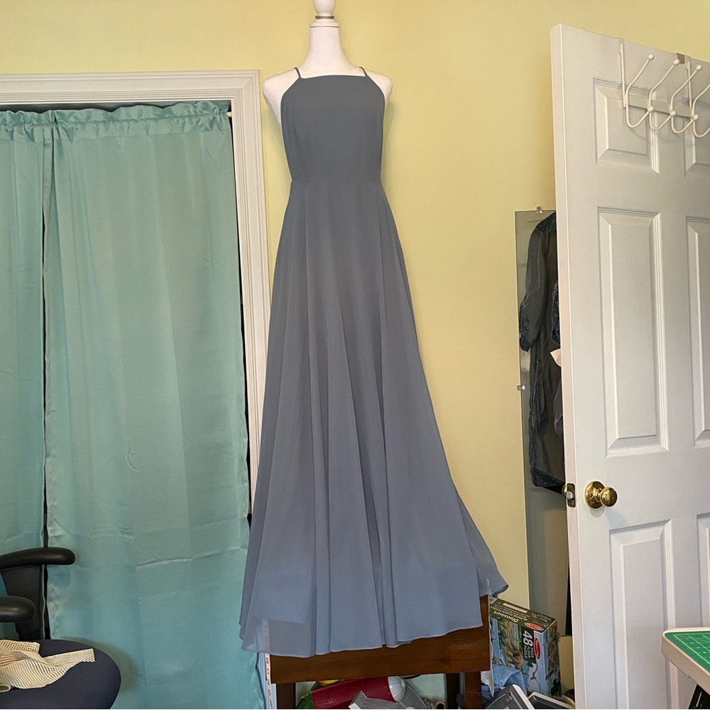 Lulu's Blue Spaghetti Strap Backless Gown